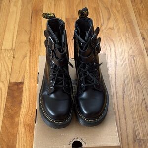 Dr. Martens Black Leather Boots with Yellow Stitching